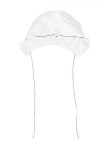 La Stupenderia - ruffled self-tie bonnet - kids - Polyester/Silk/Cotton - 44 cm - White