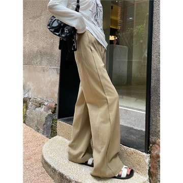 卡其闊腿褲女夏秋萊賽爾天絲涼感工裝休閑褲垂感空氣褲西裝長褲子