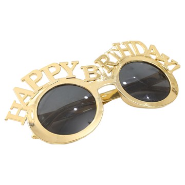 單排生日快樂派對裝飾時尚造型眼鏡  金色  1個