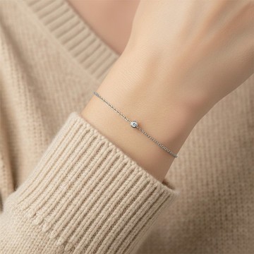 天然鑽石 單顆包鑲 純 18K 白金 客製可調整手鍊