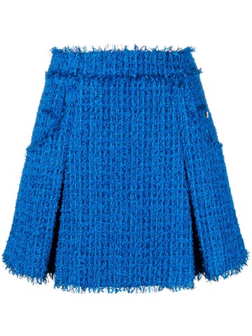 Balmain - pleated tweed miniskirt - women - Polyamide/Viscose/Cotton/Cotton/Virgin Wool - 40 - Blue