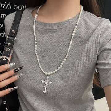 【台灣公司 可打統編】免運 哥特朋克珍珠十字架項鏈女秋冬長款毛衣鏈高級感小眾頸鏈配飾飾品 可開發票 全館五折 工廠現貨直銷 新品特價 z9211