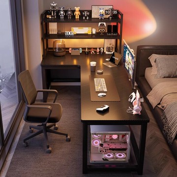 轉角電競桌電腦桌臺式家用雙人書桌書架臥室拐角桌子辦公桌工作臺