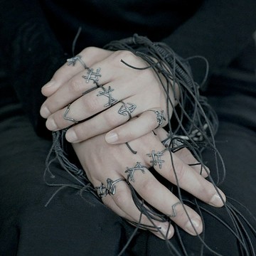 原創枯樹枝符文開口戒指925純銀泰銀潮男女朋克哥特黑暗文藝