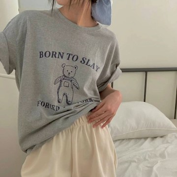 正韓T恤 小熊五分袖T恤FIE1124-創翊韓都