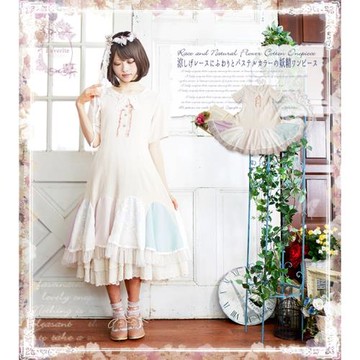 (免運)森女蝶希新大裙擺短袖連衣裙子孔雀碎花邊小清新淑女洋裝學生純棉