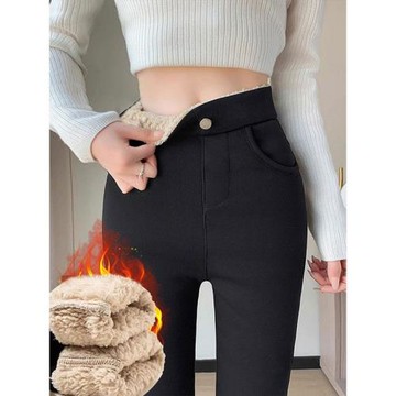 黑色羊羔絨打底褲女秋冬新款加絨加厚小腳褲小個子外穿高腰棉秋褲