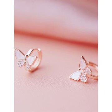 簡約風物 高級感粉貝母蝴蝶耳扣2023新款潮日韓鍍玫瑰金氣質通勤