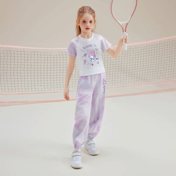 人氣卡通 - 撞色暈染短袖+長褲套裝-卡通人物美樂蒂-紫色