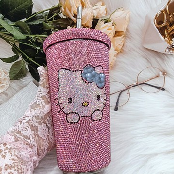 【輕奢鑲鑽】Kiti保溫杯 咖啡杯 吸管杯 水杯 飲料杯 瘦身杯 禮品杯 雙層不鏽鋼 保冷保熱 便攜隨行 女生禮物