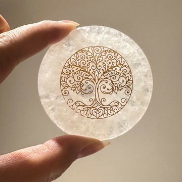 生命之樹 豐盛之樹｜白水晶 粉晶 金色圖騰 茶杯墊 風水擺件 隨機出貨 S25BA15-001、002
