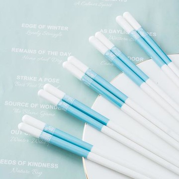 tiffan藍蕾絲系陶瓷筷子家用高檔輕奢碗碟套裝防滑防霉白骨瓷筷子