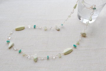 檸檬綠玉與綠色寶石項鍊 14KGF