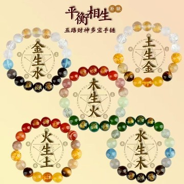 紫南宮過爐開光🙏🏻五行轉運手串 五行手鍊 五路財神手串 補金補木補水補火補土 天然水晶招財多寶黃水晶手鏈 五行平衡手鏈