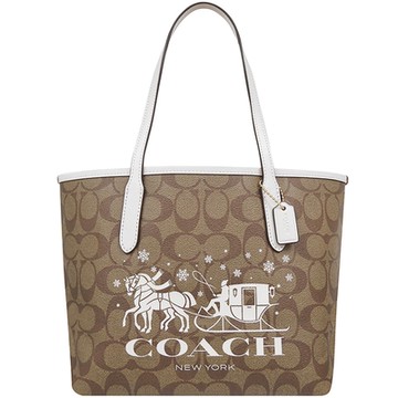 COACH 象牙白色馬車雪橇大C PVC小型托特包