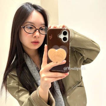 由里公園ins小眾秋冬復古咖啡棕愛心支架15適用17pro蘋果16ProMax手機殼iPhone16全包17新款17Promax保護套13