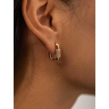 WEARRING 鋯石幾何耳釘方形法式銅鍍18K小眾耳圈小巧百搭時尚款
