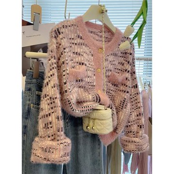 慵懶風毛衣新款秋裝七巧板穿搭針織開衫軟糯慵懶風毛衣女秋冬季加