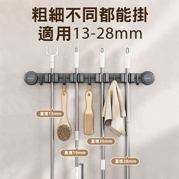 生活居家好幫手 【ECOCO】意可可-E25077 吸盤連排拖把架(3夾4勾)