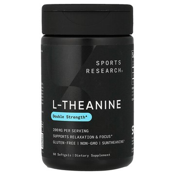 Sports Research, L-茶氨酸，雙倍功效，200 毫克，60 粒軟凝膠
