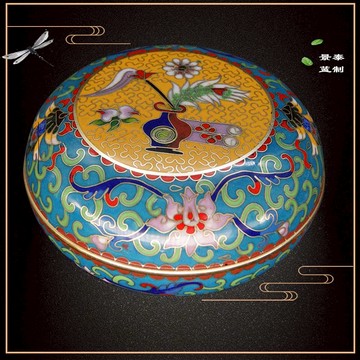 中國風特色工藝術禮品北京景泰藍銅胎掐絲琺瑯粉盒擺件創意首飾盒