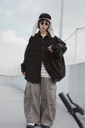 鐵道重磅弧度四口袋襯衫外套