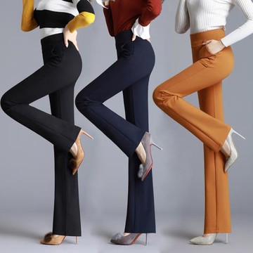 秋冬新款中高腰直筒微喇褲長褲修身顯瘦彈力舒適休閑褲OL韓版