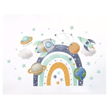 JB Design 童趣風壁貼-卡通彩虹星球 BR1164E 單入 80g 混合 兒童房裝飾壁貼  60 x 30cm