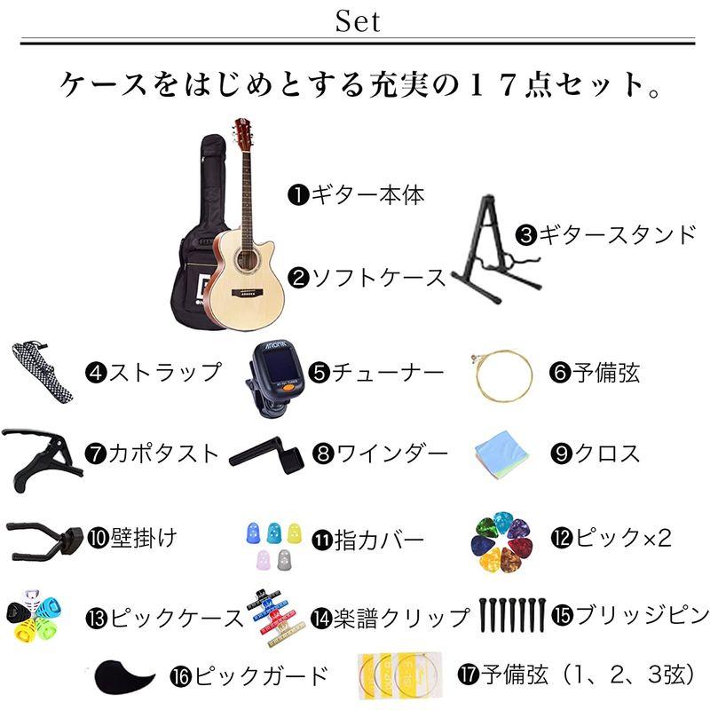 楽器・音楽機材 アコースティックギター 初心者セット カッタウェイ(Cut-Away)タイプ 入門練習ギター 17点セット (4.ブルーサンバースト)