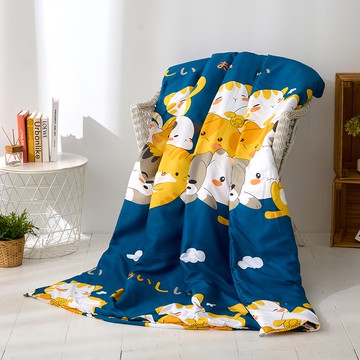 J-bedtime 床寢時光 舒柔棉涼被 R6829M 台灣製 180 x 150cm  團團奶貓 深藍色