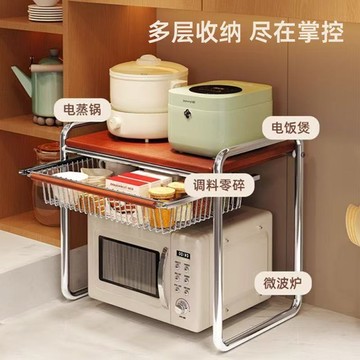 免運 開立發票 置物架 收納架 新款中古風微波爐置物架家用廚房收納架臺面多功能烤箱置物架大號