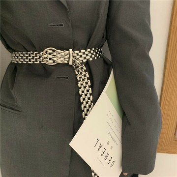 個性金屬扣腰帶女歐美風嘻哈街頭ins百搭配連衣裙時尚裝飾皮帶潮