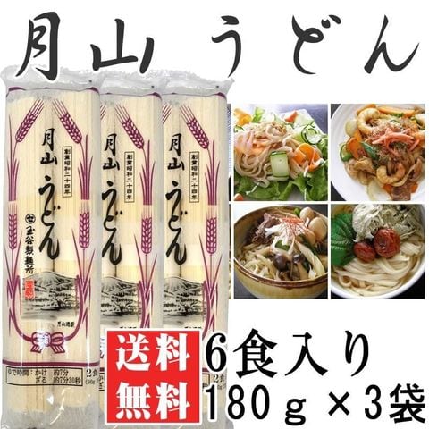 ポイント消化 うどん 送料無料 お試し月山うどん 6人前 180g×3袋[月山うどん180ｇ×3 BS] メール便 ネコポス 即送