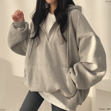 拉鏈衛衣女士年女裝寬鬆薄款春秋冬加厚加絨大碼網紅