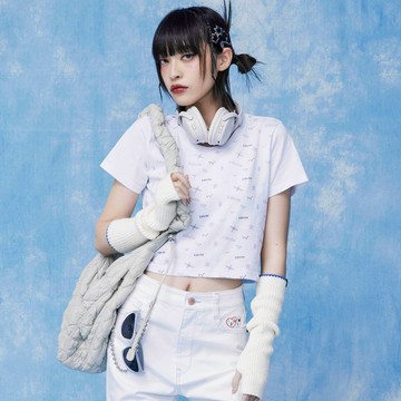 EDWIN 滿版印花短版短袖T恤-女款 (白色) #上衣