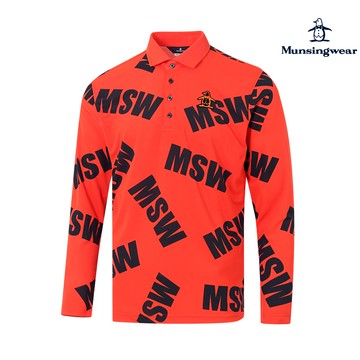 【Munsingwear 企鵝】男款紅色MSW滿版印花長袖棉衫 MGST2B01