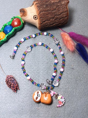 懶懶樹櫴 手作黏土項鍊 陶土 手繪捏製 鋼絲線不銹鋼釦 串珠