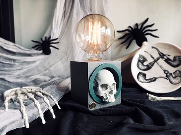 曙MUSE 水泥骷髏頭圓logo桌燈 鎢絲燈泡 擺飾 擴香石