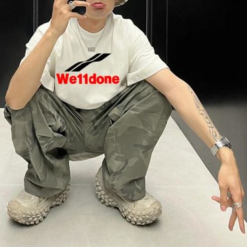 WE11DONE韓國夏季美式潮牌寬松情侶百搭純棉白色半袖短袖T恤男女
