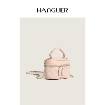 HANGUER 粉色盒子包 百搭迷你手機包 斜挎小包包女小眾鏈條小香風