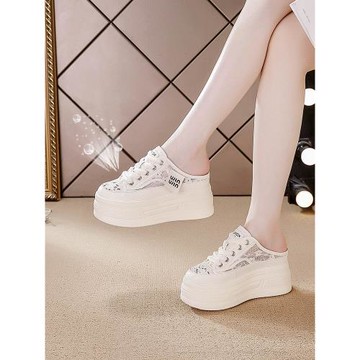 包頭涼拖鞋女外穿網紅厚底松糕2025夏超火小白鞋無后跟增高半拖鞋