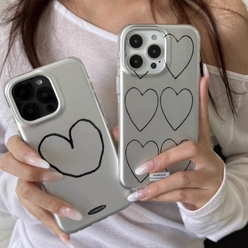 韓風ins小衆高級感銀色愛心 iphone17promax手機殼16 15 14 13 保護套 蘋果保護殼 當季新款