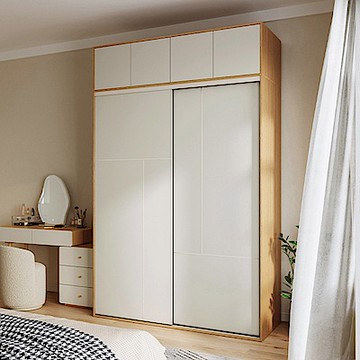 林氏木業四季小戶型1.57M滑門衣櫃 OY2D-原木色 (附頂櫃) (H014378535)