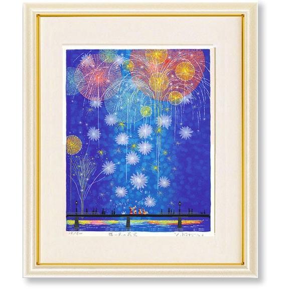 花火と、宇宙「オリジナルイラスト絵画」A4サイズ - 絵画/タペストリ