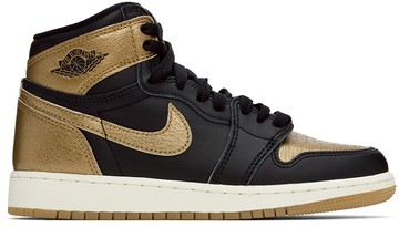 Nike Jordan 黑色 & 金色 Air Jordan 1 High OG 儿童高帮运动鞋