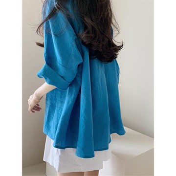 棉麻蝙蝠袖上衣女夏韓版寬松遮肚子亞麻娃娃衫高腰設計感小眾襯衫