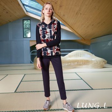 林佳樺LUNG.L 藍色褲口點綴織帶彈性修身女裝長褲 LU04E