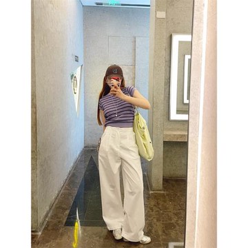 KOGIRL 春夏新款韓版通勤高腰壓褶闊腿舒適長款薄款透氣休閑褲女