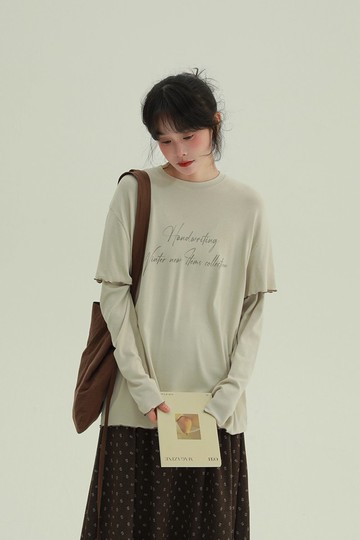 3顔色 木耳邊假兩件長袖 復古文藝舒適簡約百搭休閒打底上衣