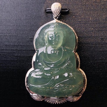 冰綠翡翠佛祖吊墜 18K金鑽石鑲嵌 | 天然緬甸玉翡翠A貨 | 送禮